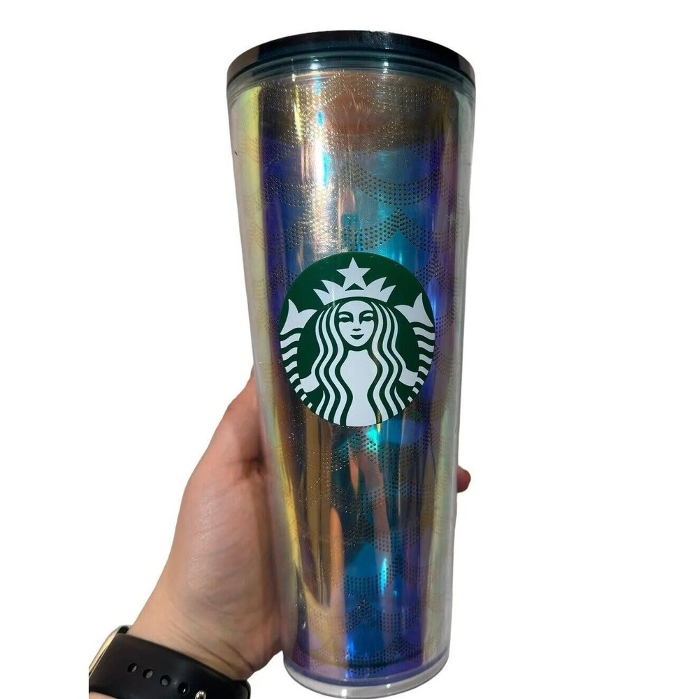Starbucks Iridescent Mermaid Tumbler Geometric Scales 2020  Cold Cup 24oz Teal‎